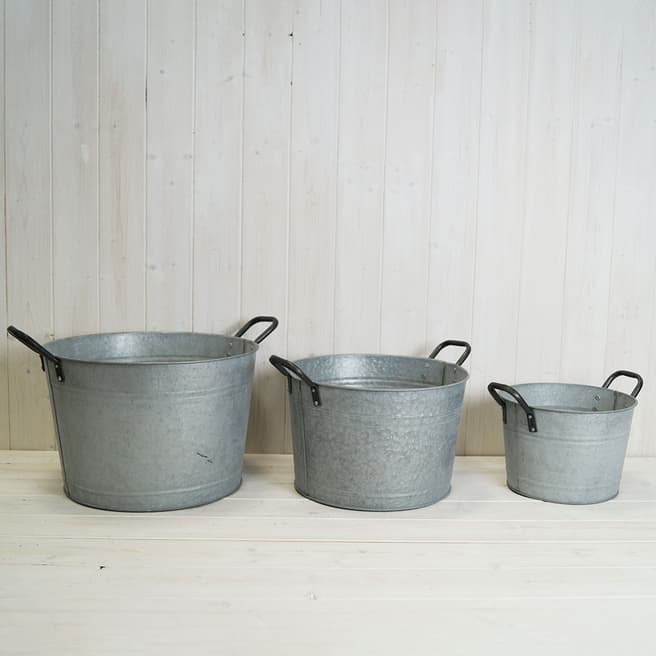 The Satchville Gift Company Set Of 3 Aged Zinc Buckets