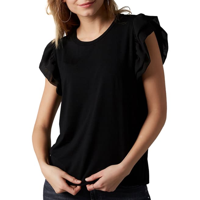 7 For All Mankind Black Ruffles Sleeve T-Shirt