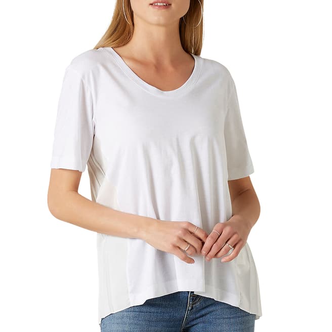 7 For All Mankind White Pleated Cotton Blend T-Shirt