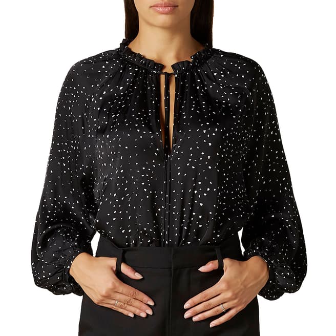 7 For All Mankind Black Jacquard Ditsy Blouse