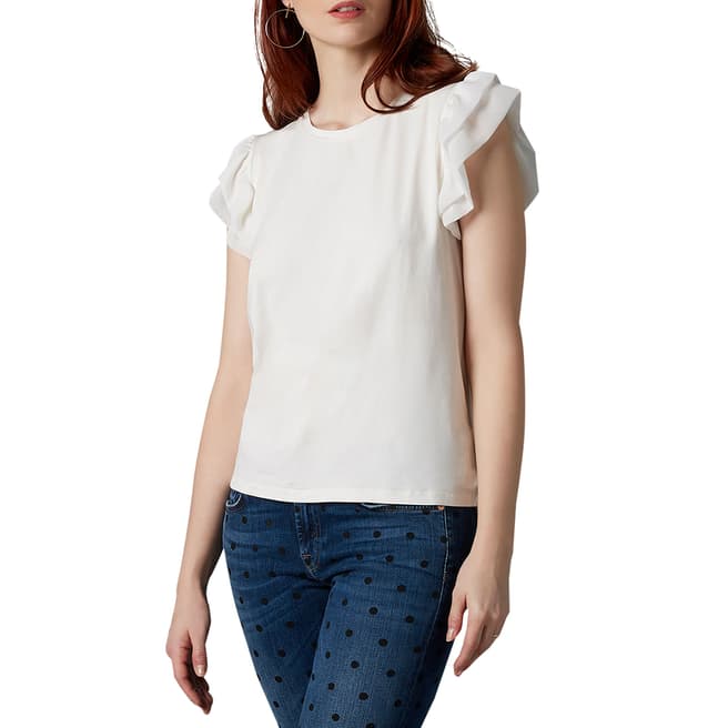 7 For All Mankind White Ruffle Sleeved T-Shirt