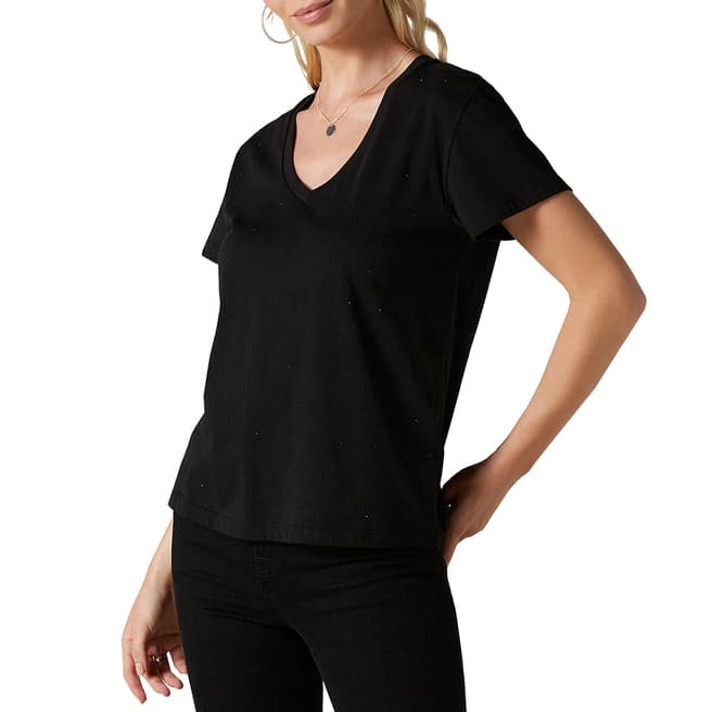 7 For All Mankind Black Crystal Cotton T-Shirt