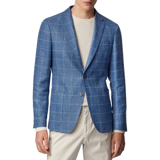 BOSS Blue Nold Check Slim Fit Wool/Linen Blend Suit Jacket