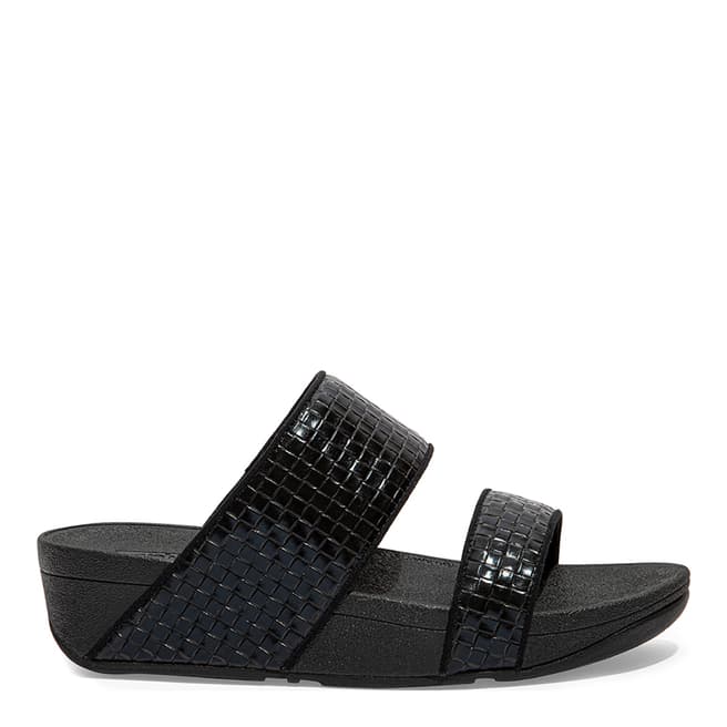 FitFlop All Black Olive Metallic Woven-Leather Slides