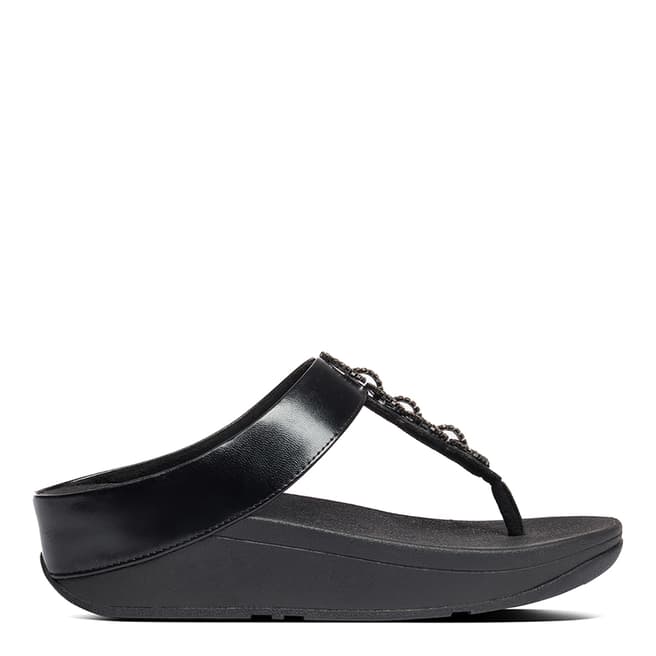 FitFlop All Black Fino Sparkle Toe-Post Sandals
