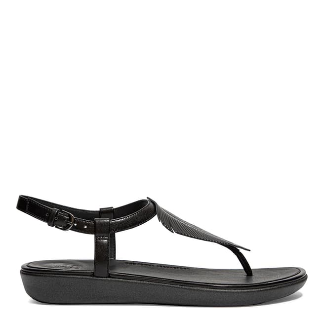 FitFlop Black Tia Feather Toe-Post Thong Sandals