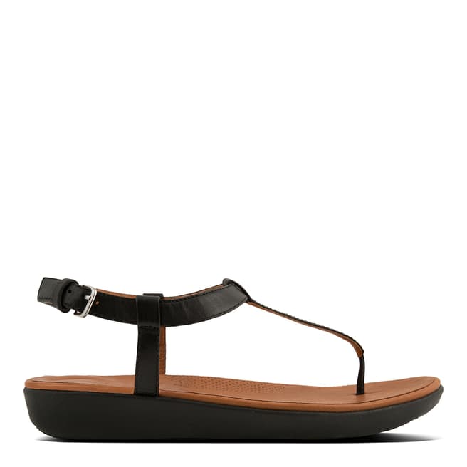 FitFlop Black Leather Tia Toe-Post Sandals
