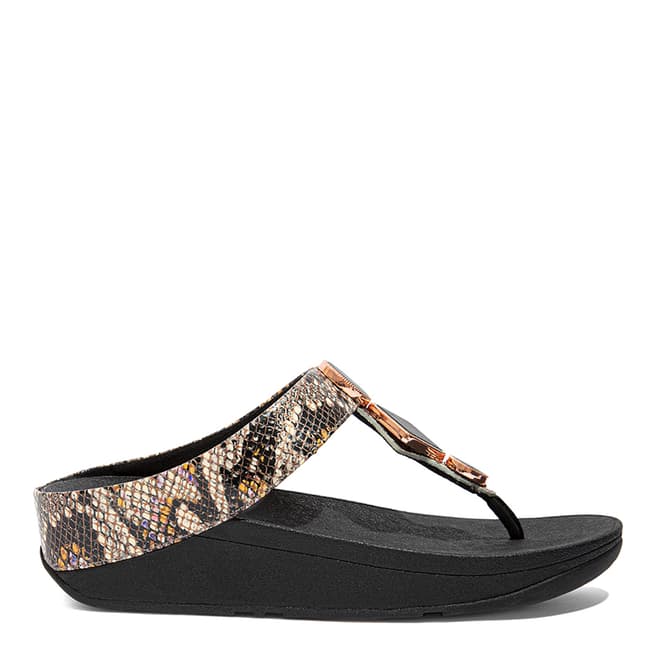 FitFlop Black Leather Snake Mix Leia Toe-Post Sandals