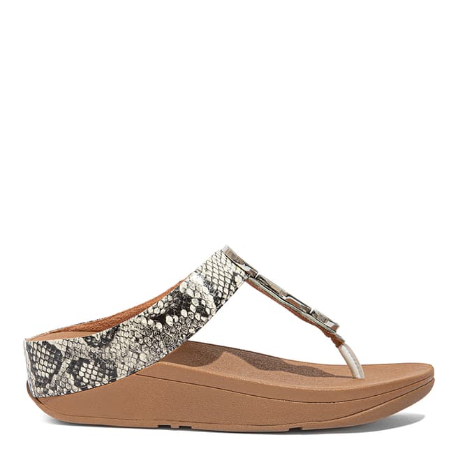 FitFlop White Leather Snake Mix Leia Toe-Post Sandals