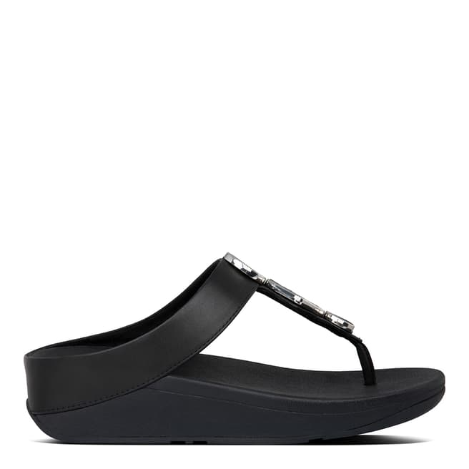 FitFlop All Black Leather Leia Toe-Post Sandals