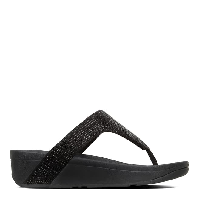 FitFlop Black Leather Lottie Shimmercrystal Toe-Post Sandals