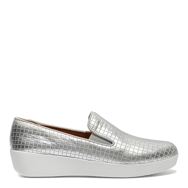 FitFlop Silver Leather Superskate Raffia Loafers