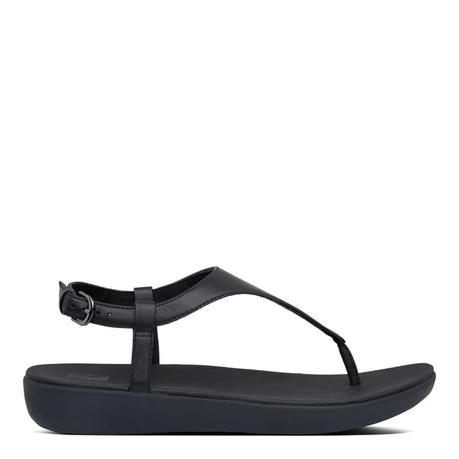 FitFlop All Black Leather Lainey Toe-Thong Sandals