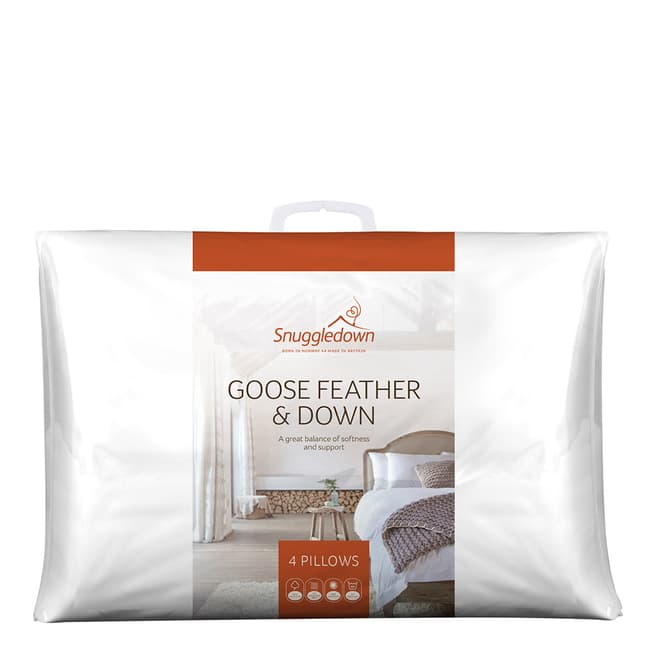 Snuggledown Goose Feather And Down Pillow, Medium Support, 4 Pack