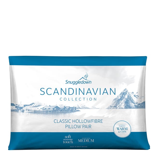 Snuggledown Scandinavian Hollowfibre Pillow, Medium Support, 2 Pack