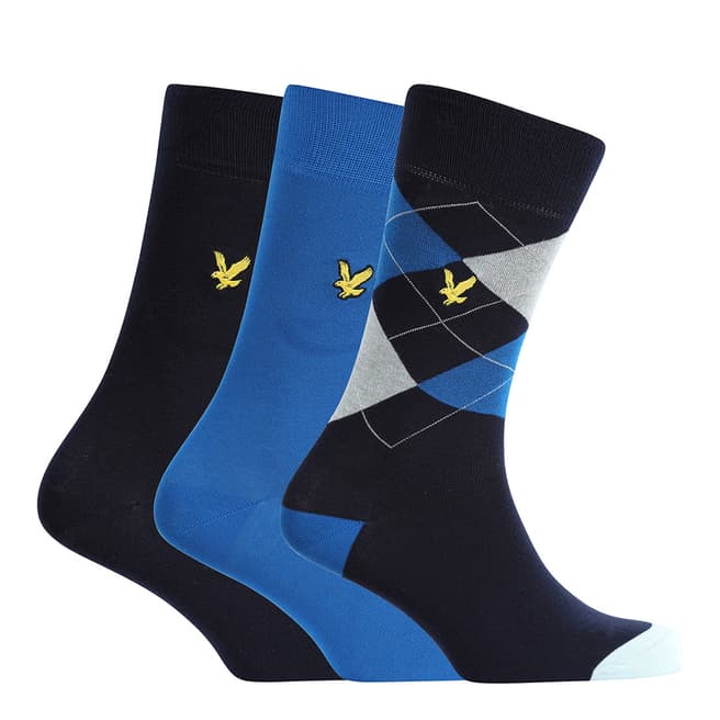 Lyle & Scott Imperial Blue/Argyle/Peacoat 3 Pack Hewie Cotton Socks