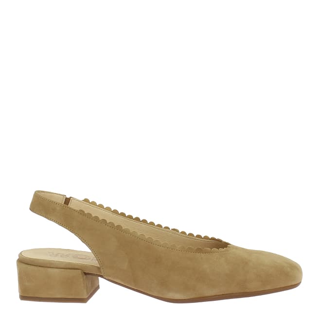 Wonders Sand Suede Scalloped Slingback Pumps