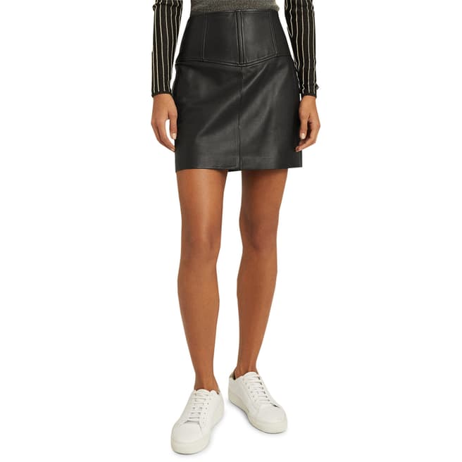 Reiss Black Farleigh Leather Mini Skirt