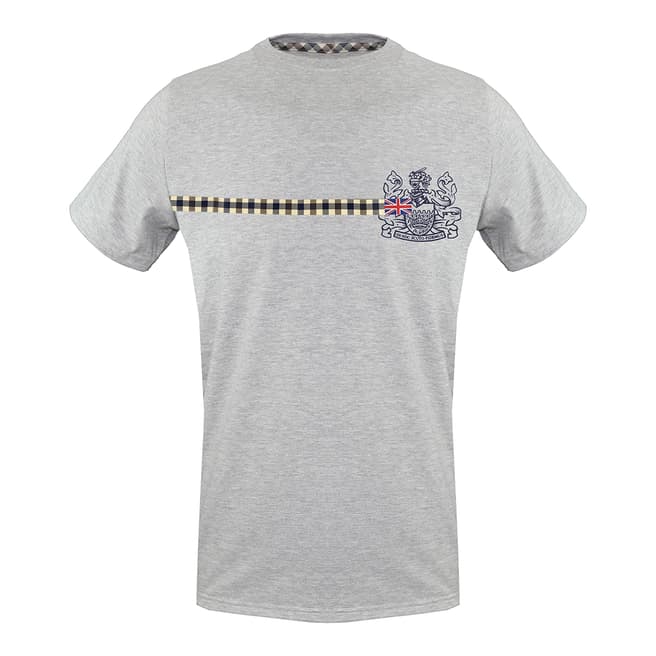 Aquascutum Grey Check Line Logo Stretch T-Shirt