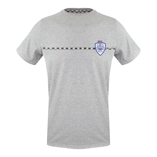 Aquascutum Grey Front Check Stretch T-Shirt
