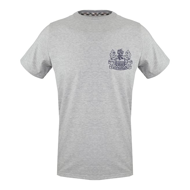 Aquascutum Grey Front Crest Logo Stretch T-Shirt