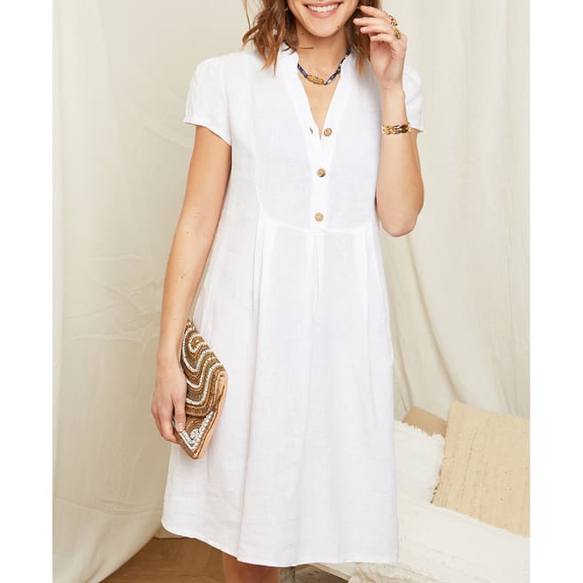 Rodier White Button Linen Mini Dress