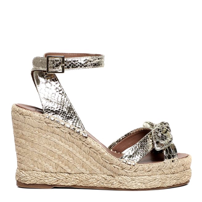 Tabitha Simmons Silver Python Embossed Ross Espadrille Wedge Sandals