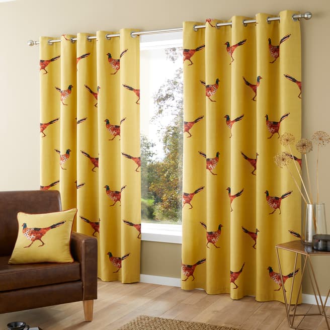 Fusion Pheasant Ochre Curtains, 117 x 137cm