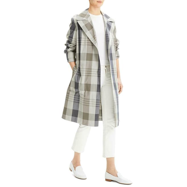 Theory Multi Plaid Silk Blend Military Trench Coat
