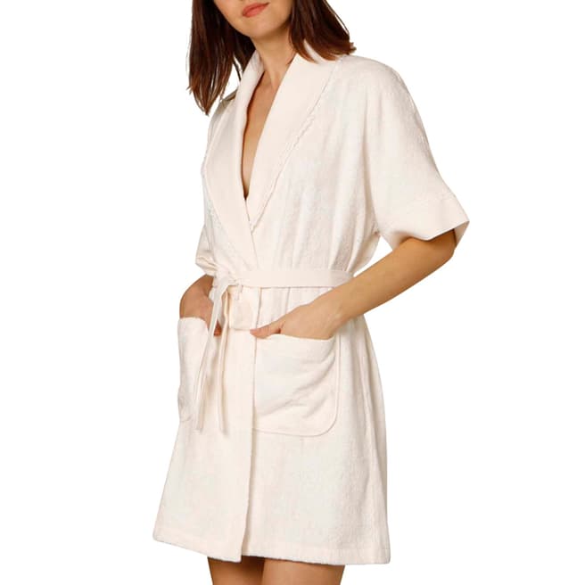Cottonreal Bamboo Cotton Terry  Lace Shawl Robe (inc SLIPPERS)