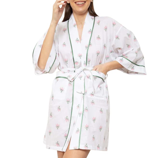 Cottonreal White/Pink/Green Voile Bouquet Kimono Wrap