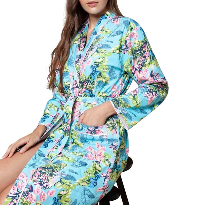 Cottonreal Blue/Multi Poplin Caribe Flora Cotton Kimono Wrap