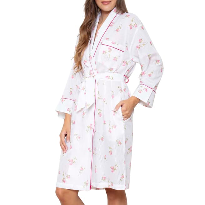 Cottonreal Pink/White Deluxe Voile Rosebud Grace Shawl Robe