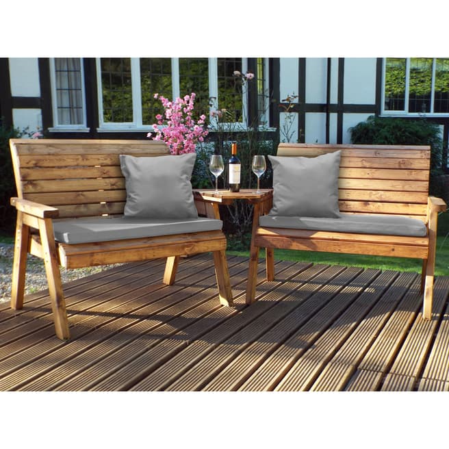 Charles Taylor Twin Bench Set Angled with Grey Cushions
