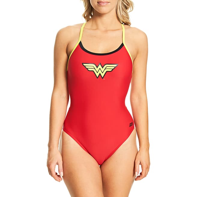 Zoggs Red Wonderwoman Tri Back Swimsuit