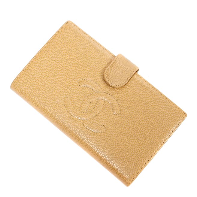 Chanel Beige Front Logo Long Wallet