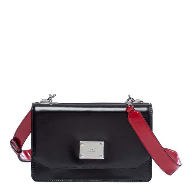DKNY Black/Red Pearl Large Flap Shoulder Bag