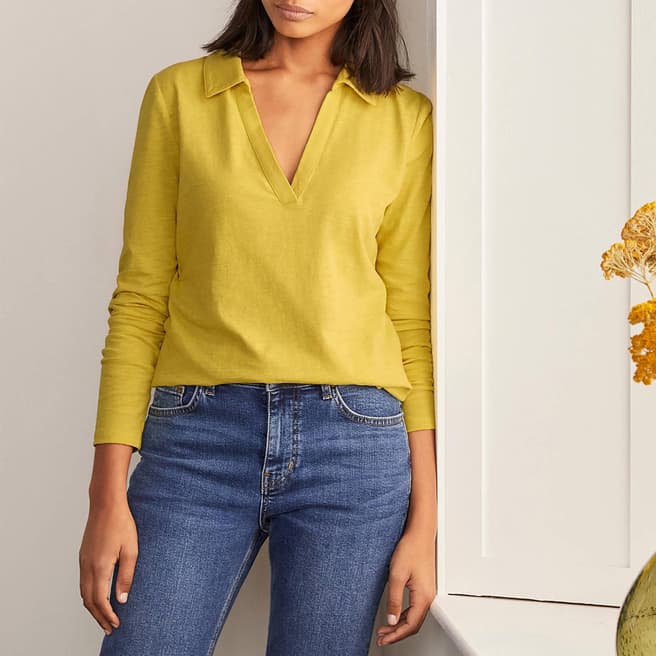 Boden Yellow Cotton Collar Notch T-Shirt