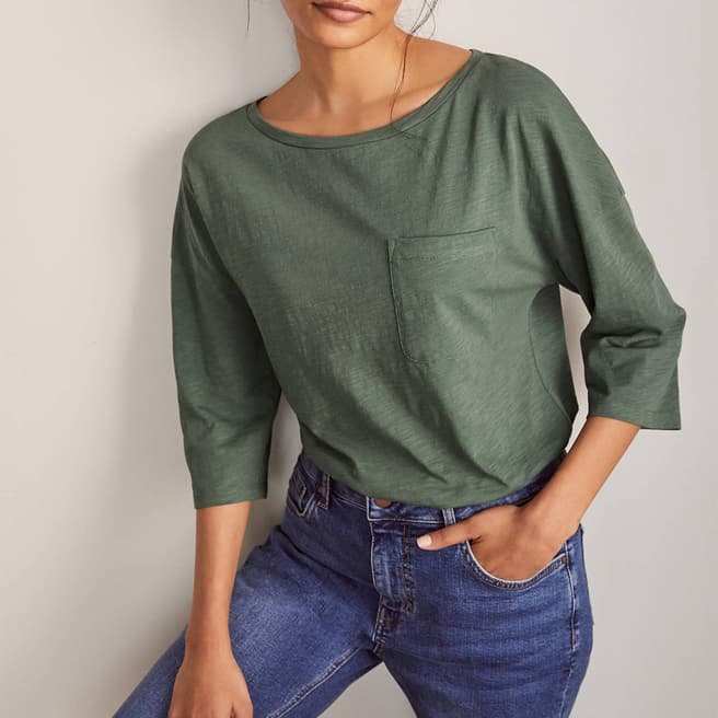 Boden Green Cotton Boxy Boatneck T-Shirt