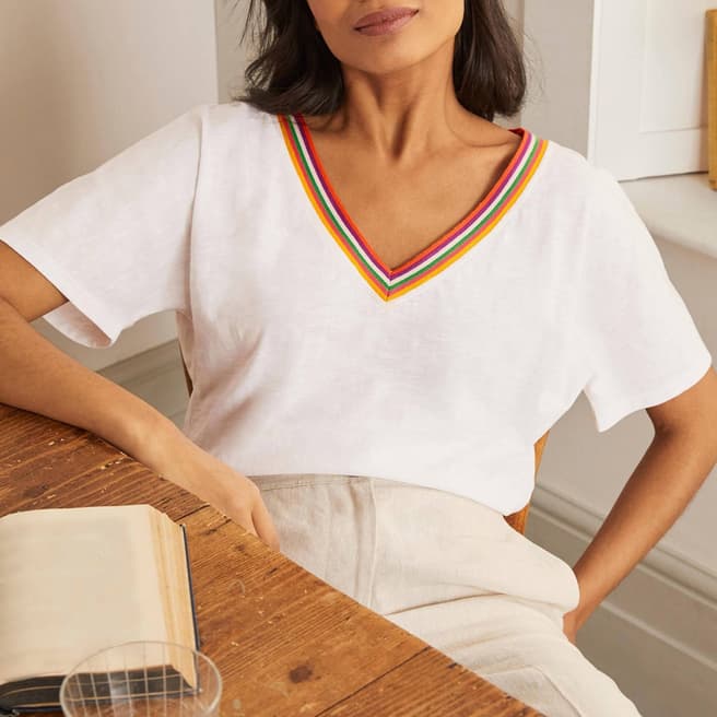Boden White Cotton Jersey Top