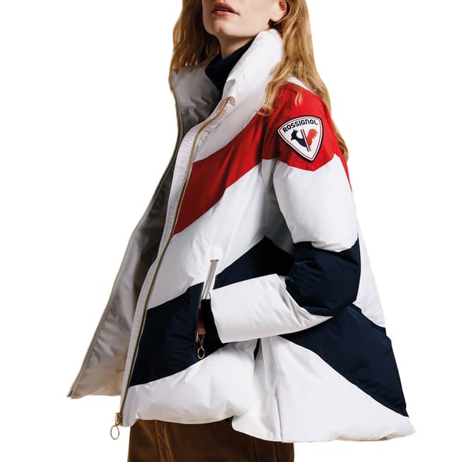 Rossignol White Striped Victoire Classic Ski Jacket