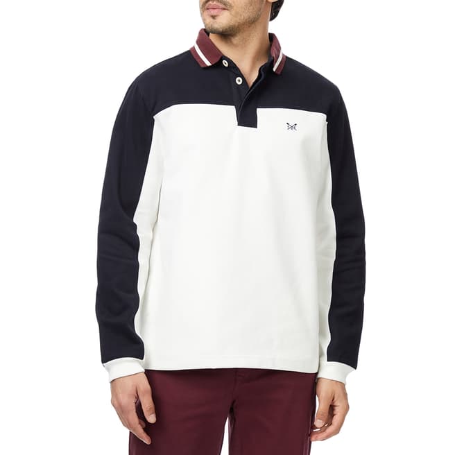 Crew Clothing White/Navy Long Sleeved Cotton Polo 