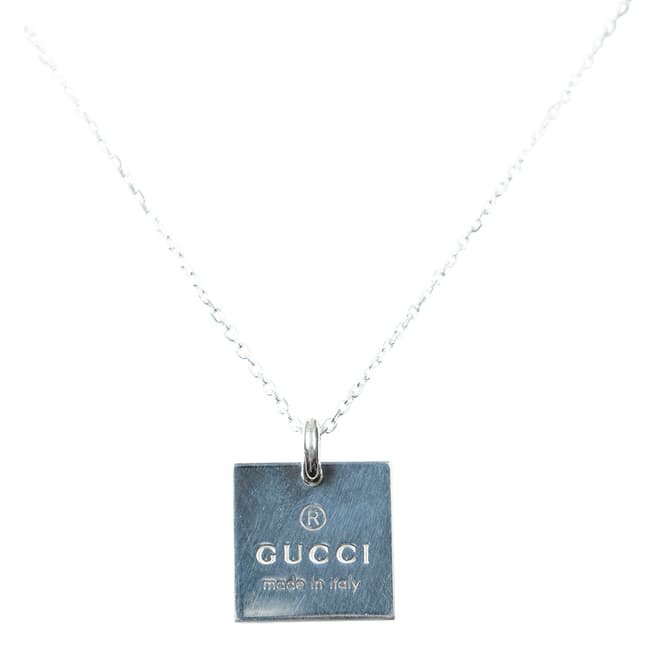 Vintage Gucci Silver Logo Square Necklace
