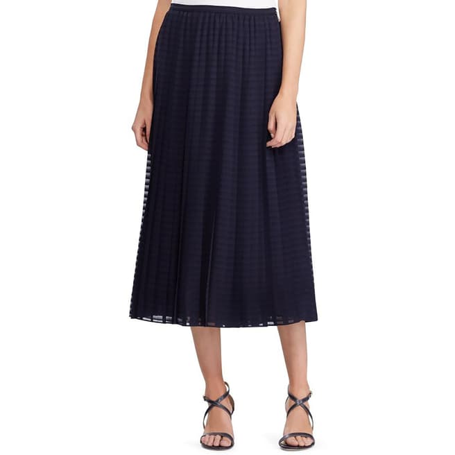 Lauren Ralph Lauren Navy Pleated A-Line Skirt