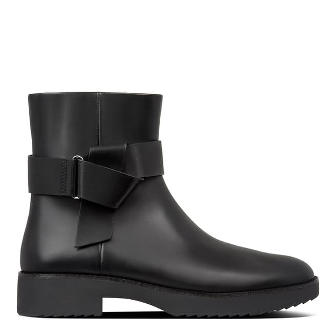 FitFlop All Black Leather Knot Ankle Boots
