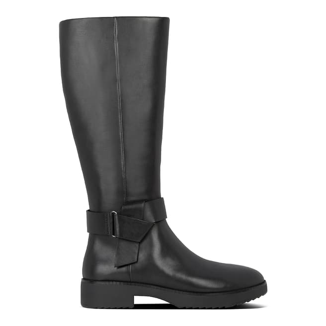 FitFlop All Black Leather Knot Knee High Boots