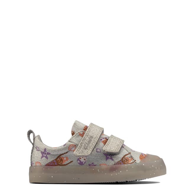Clarks Toddler Girl's Silver Foxing Print Trainers