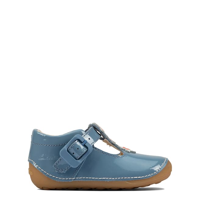 Clarks Toddler Girl's Mid Blue Tiny Flower Leather Shoes