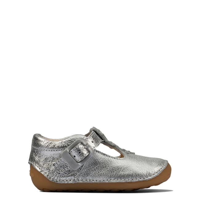 Clarks Toddler Girl's Silver Tiny Flower Leather Shoes