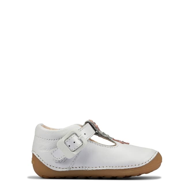 Clarks Toddler Girl's White Tiny Flower Leather Shoes